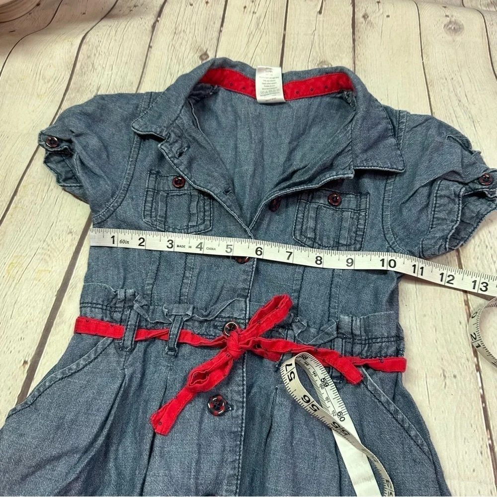 gymboree 2010 denim dress button front red contrast belt sz 6 100% cotton